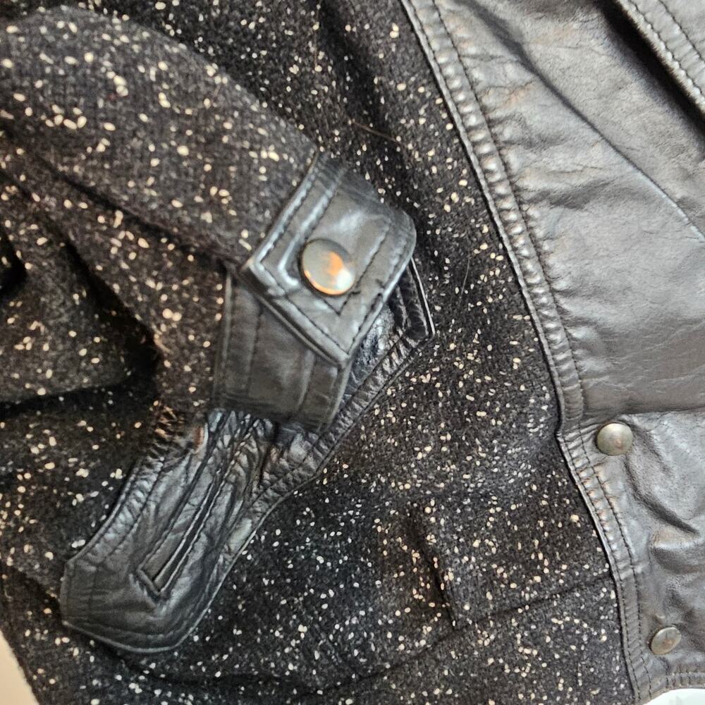 Vintage 8os Bomber Jacket Womens Size 12 Black Wool Leather Punk Glam Rock Retro - Picture 5 of 11